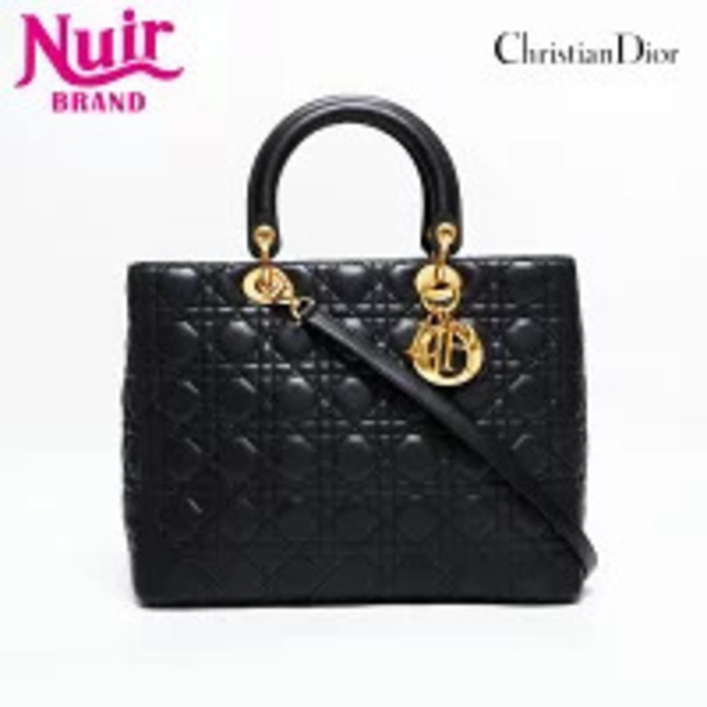 Christian Dior Lady Leather Handbag Black
